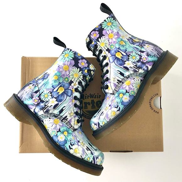 NIB Dr Martens Paint Slick 1460 Pascal Floral Slime Boots Women’s 6 Shoes - Picture 2 of 12